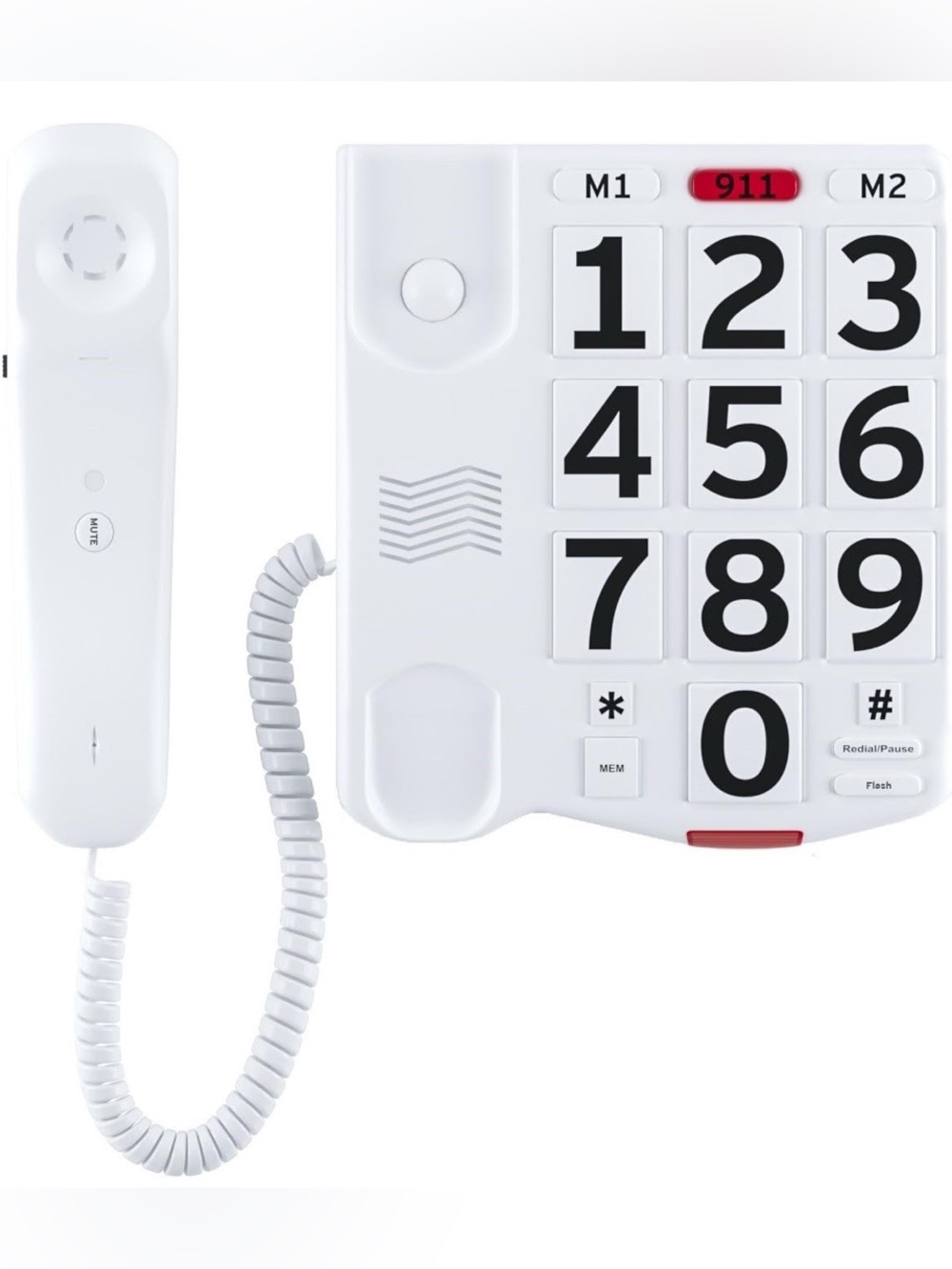 White Corded Big Button Phone with Black Numbers - NIB